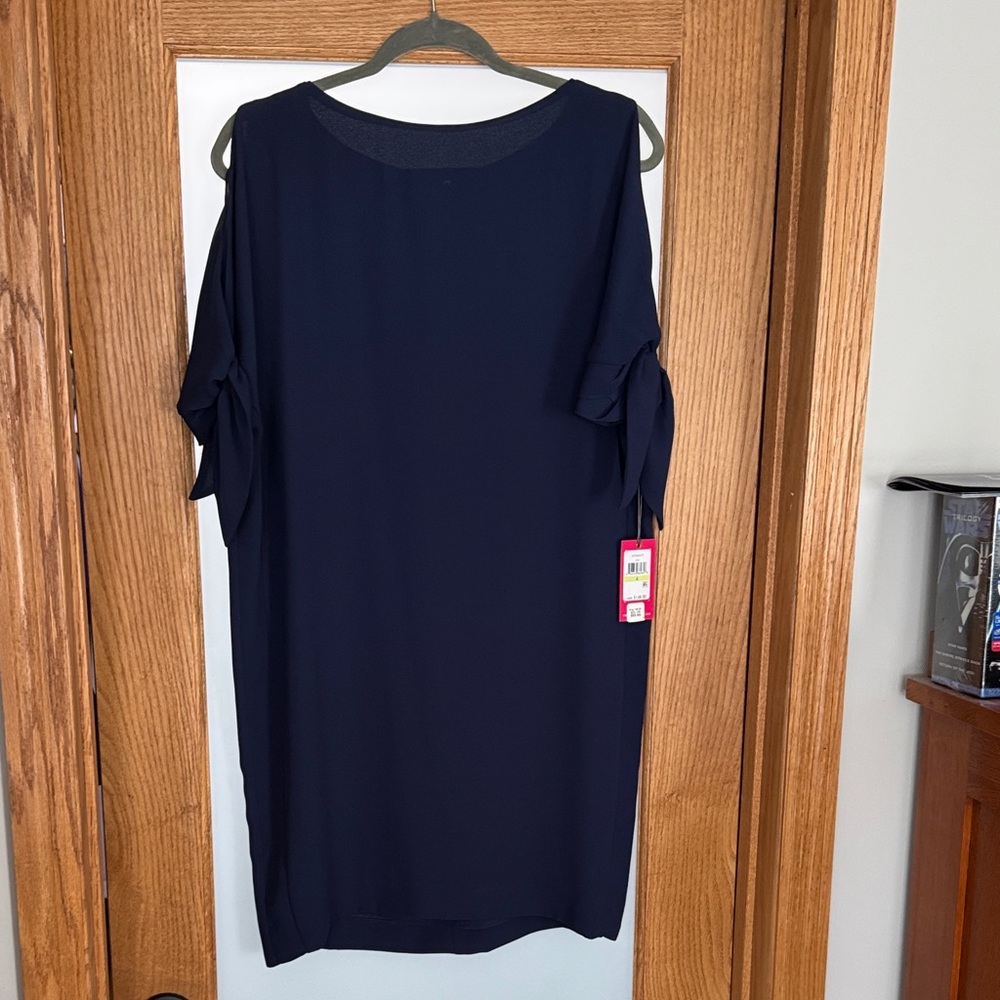 Women's Navy Cold-Shoulder Tie Sleeve Dress